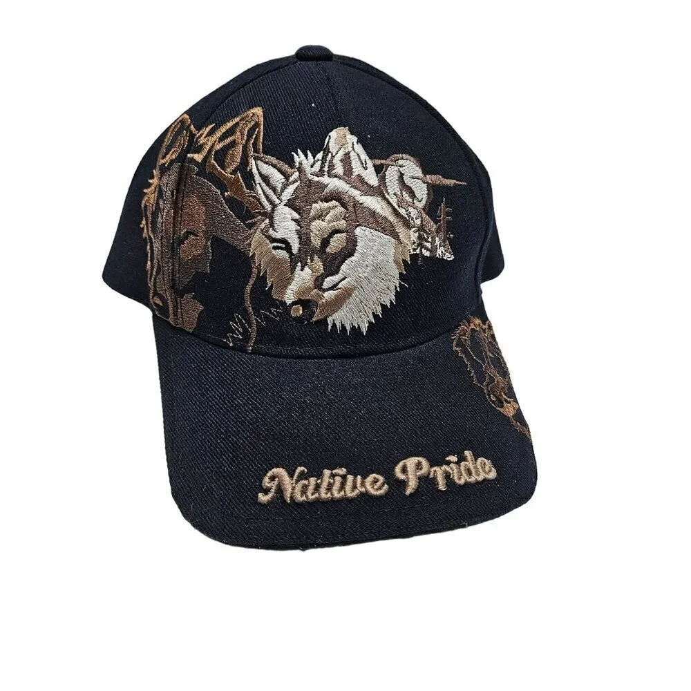 Native Pride Wolf Embroidered Cap Adjustable Fit WEST Best‎ Headwear Adjustable